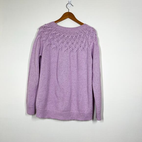 LOFT Wool Blend Pullover Pastel Purple Cable Knit‎ Sweater Sz XL Lilac Crew Neck - Picture 6 of 9